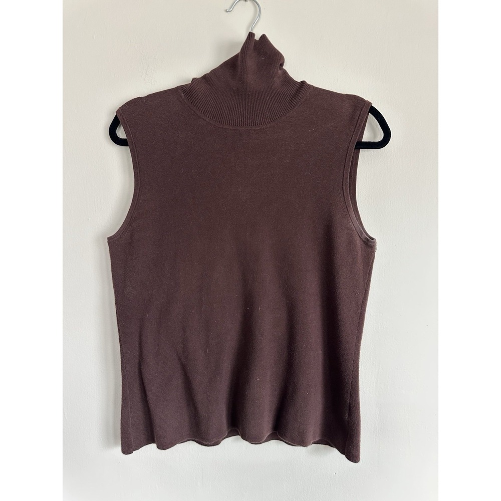 Vintage 90s Minimalist Y2K Sleeveless Turtleneck Knit Top Brown LARGE Capsule